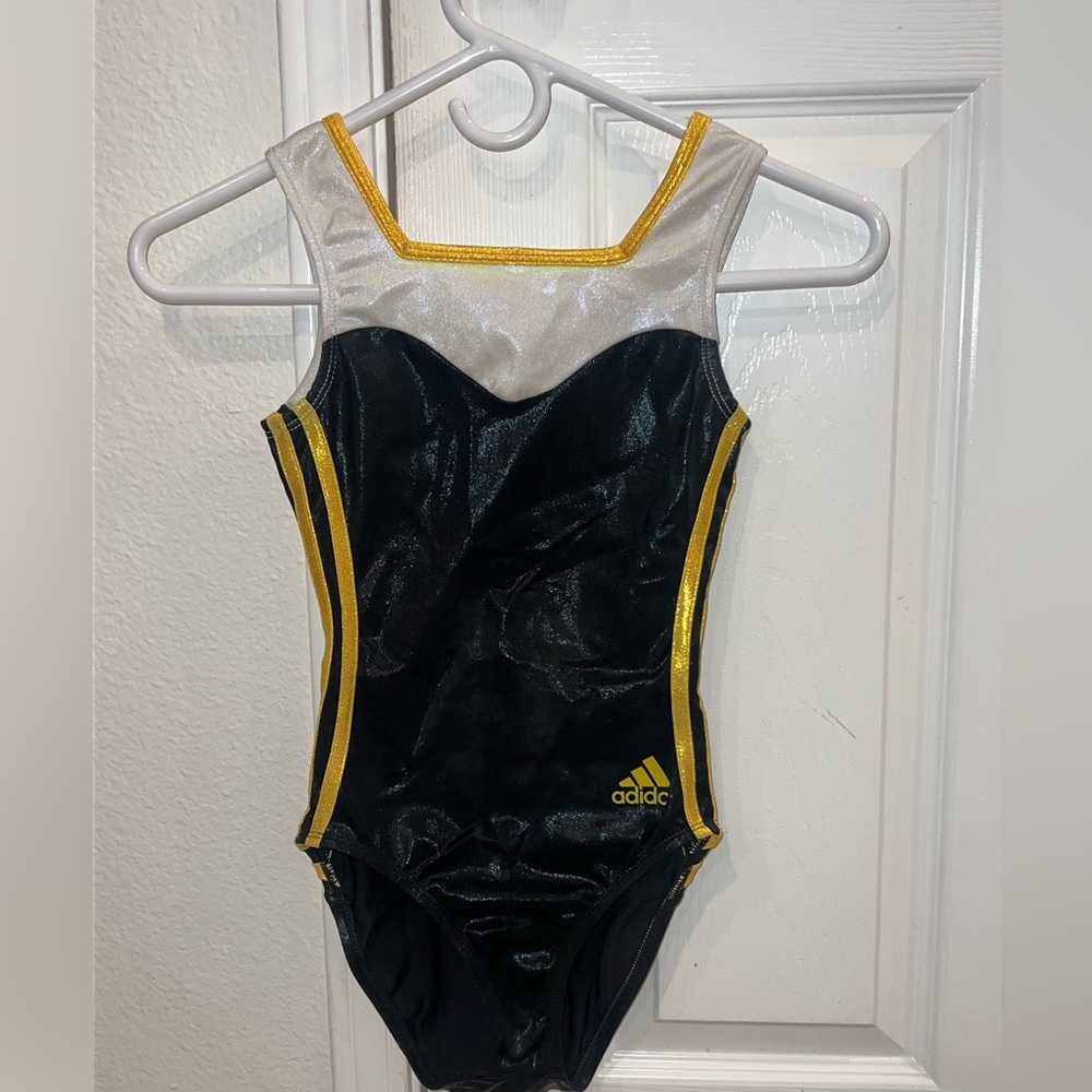 Adidas Black and White Leotard with Gold Trim